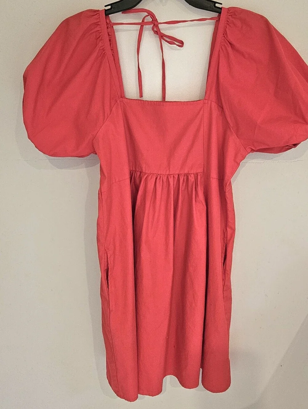 Draper James Mini Dress Red Orange Smocked Back Puff Sleeves